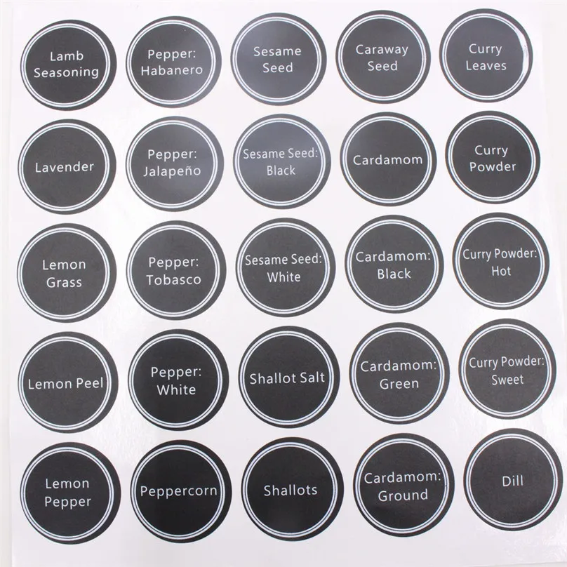 13pcs Printed Spice Jar and Pantry Label Set Chalkboard Round Stickers Write-on Labels Stickers #4M08 (2)