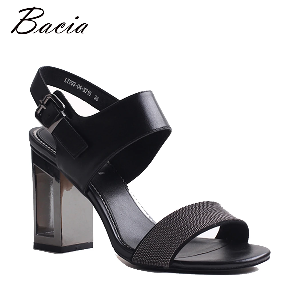 melhor Bacia New 2017 Sandálias de Pele de Ovelha Moda Lichia patern couro Preto Sapatos De Couro de Verão Sapatos de Salto Fretwork 36 40 vxb008
