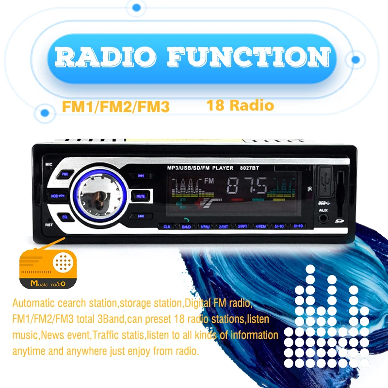 Авторадио Bluetooth AUX MP3 1 DIN плеер наборы стерео FM тюнер SD USB Автомобильное зарядное