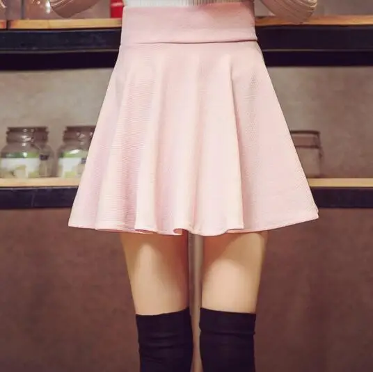 Женская юбка большого размера WKOUD, однотонные плиссированные юбки с безопасными шортами, школьные юбки-пачки с высокой талией, трапециевидная юбка DK8001 - Цвет: pink