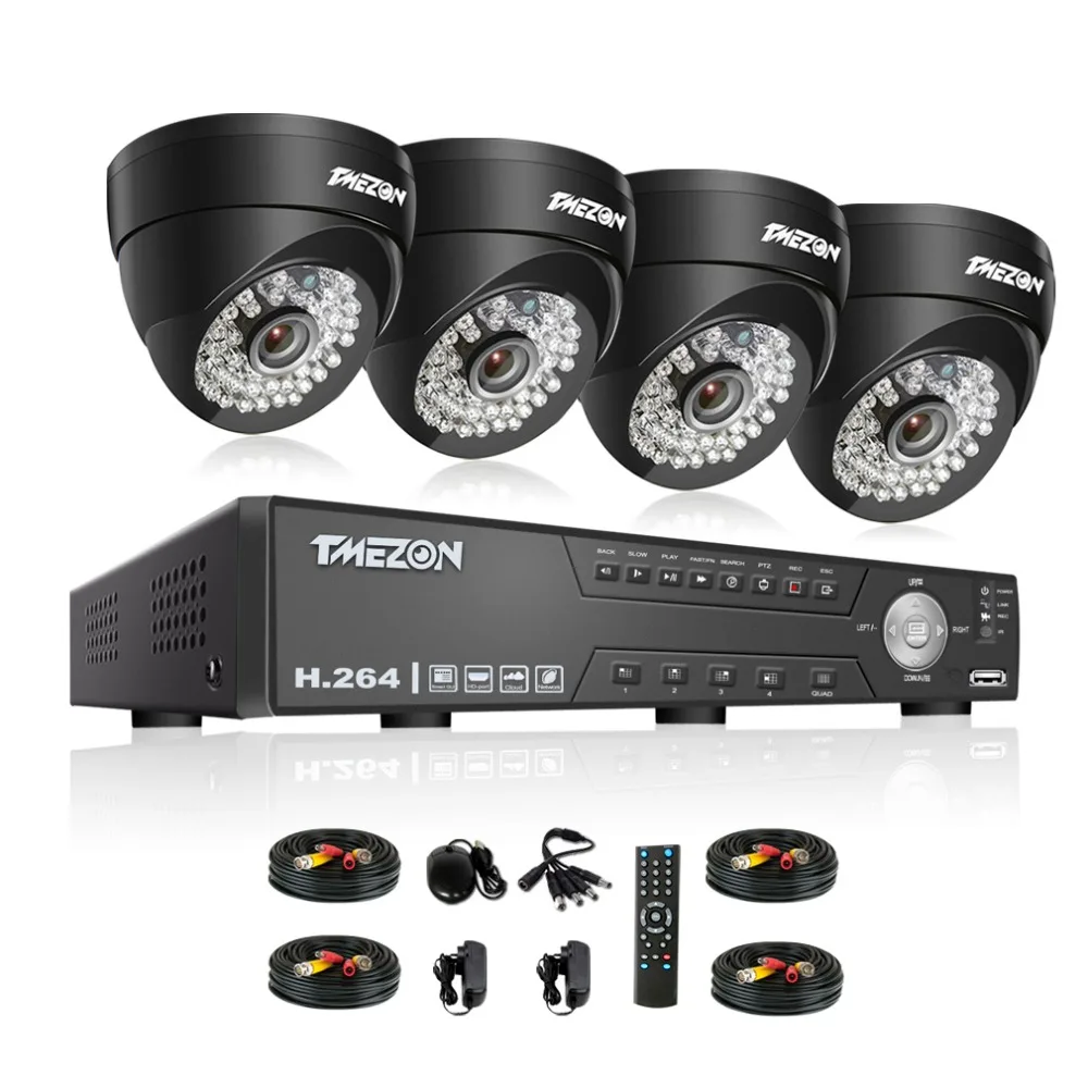 

Tmezon AHD 4CH DVR 1080P 2.0MP Dome Camera Security Surveillance CCTV System Outdoor Waterproof 48 Leds Night Vision Up to 40m