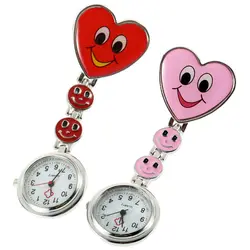 В форме сердца кармашек для часов Часы Розовый Красный булавка брошь милая улыбка лицо медсестры кварцевые клипсы для медсестры продавца