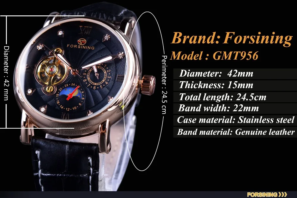 Forsining أيدي مضيئة ارتفع الأزياء الفاخرة الرجال الساعات top brand tourbillion الذهبي الماس العرض التلقائي الميكانيكية ووتش