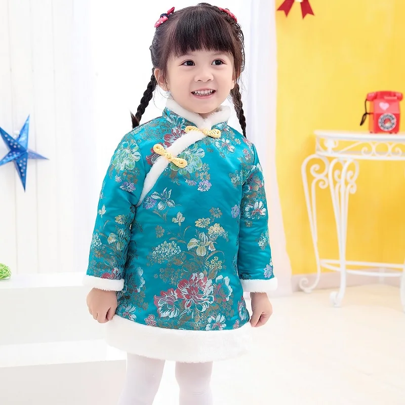 Традиционная китайская одежда для девочек; костюм Танга; Qipao с хлопковой подкладкой