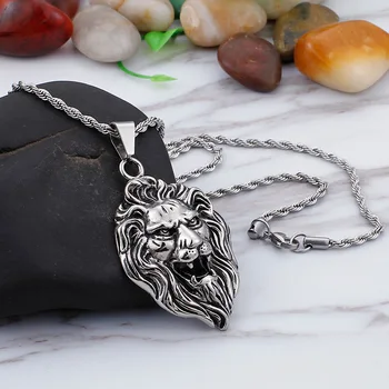 

Punk personality fashion stainless steel big lion head hip hop necklace pendant D219 stainless Steel Necklace 76cm