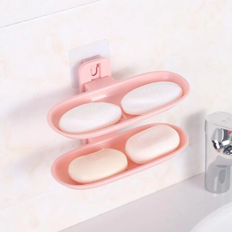 Creative Bathroom Powerful Sucker Wall Hanging Organizer Double Layer Non-trace Paste Soap Box