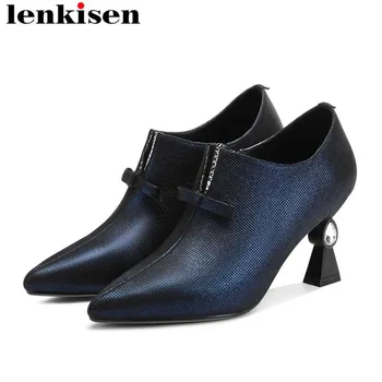 

Lenkisen European new arrival classic sheep leather pointed toe high strange heels large size bow-knot mature woman pumps L71