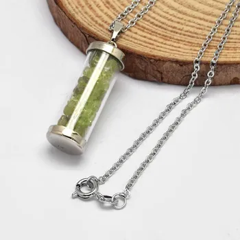 

about 7strands/box Plastic Bottle Pendant Necklaces with stone Chip Beads Inside and Brass Chain ,19.68" F60