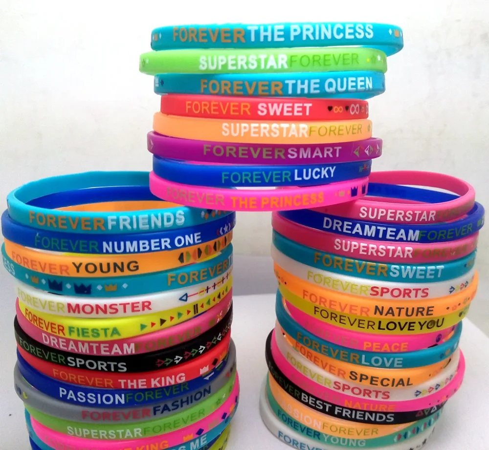 Pulseras coloridas de silicona para niñas, niños y mujeres, pulseras para siempre, regalo de fiesta de cumpleaños Navidad, 50 piezas|silicone bracelet|silicone bracelets wholesalebracelet wholesale - AliExpress