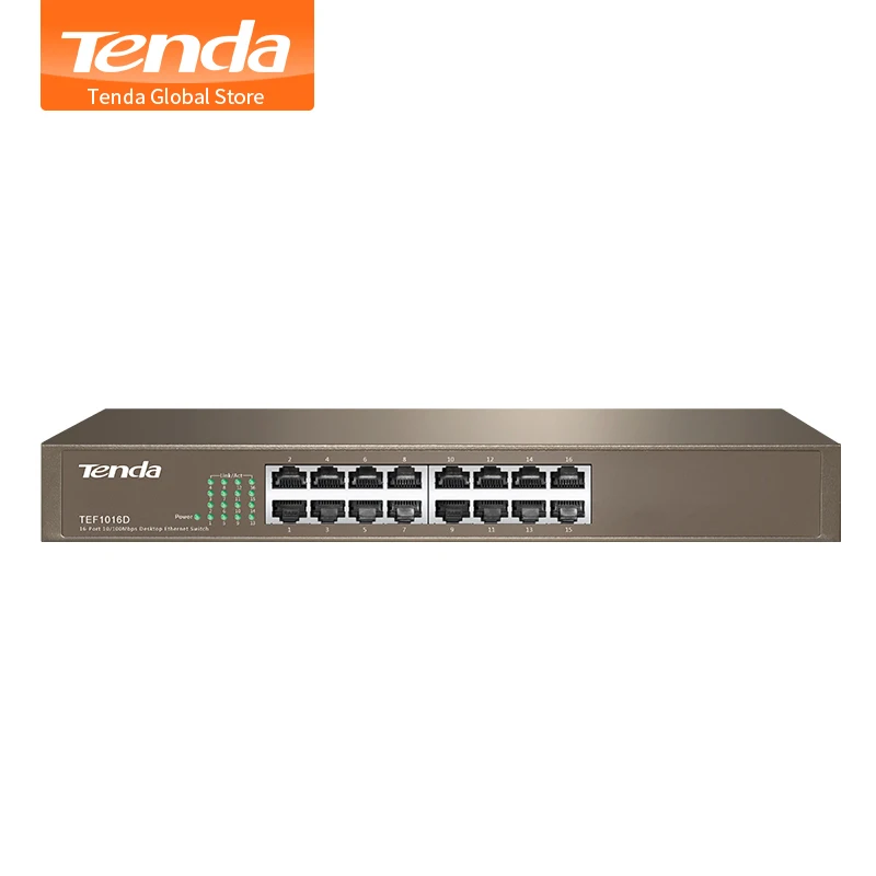 Tenda TEF1016D 16 port 10/100M быстрый сетевой коммутатор, 3,2 Гбит/с, Auto MDI/MDI-X, полудуплексный, 6кВ молниезащита