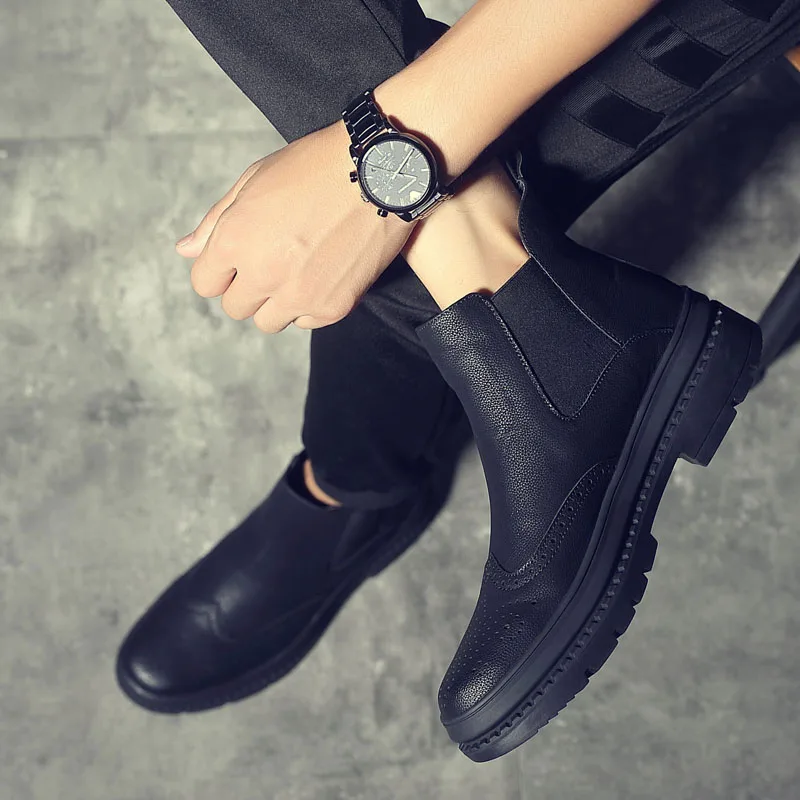 DESAI; английский стиль; мужские слипоны с перфорацией; модные классические рабочие ботинки черного цвета; кожаные ботинки «Челси»; Прямая поставка