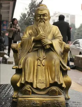 

China Folk Brass Ancient Famous Philosopher Sages Confucius Kong Zi Saint Statue