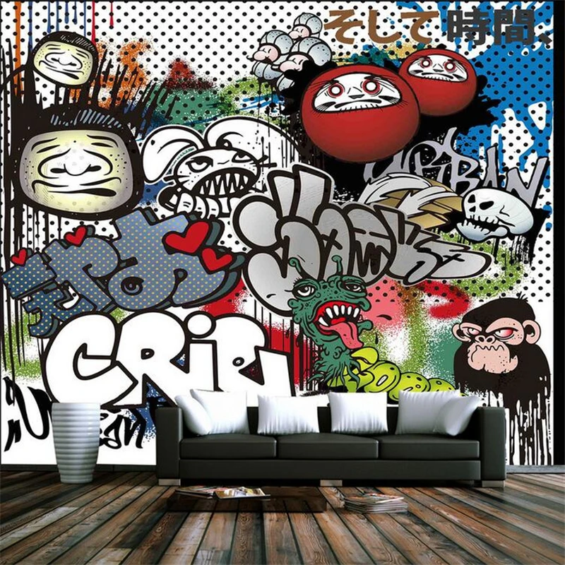 

Vintage Custom Murals 3D Graffiti Bar Wallpaper for Walls 3D Brick Wall Covering Living Room Home Decor Cartoon Theme Restaurant