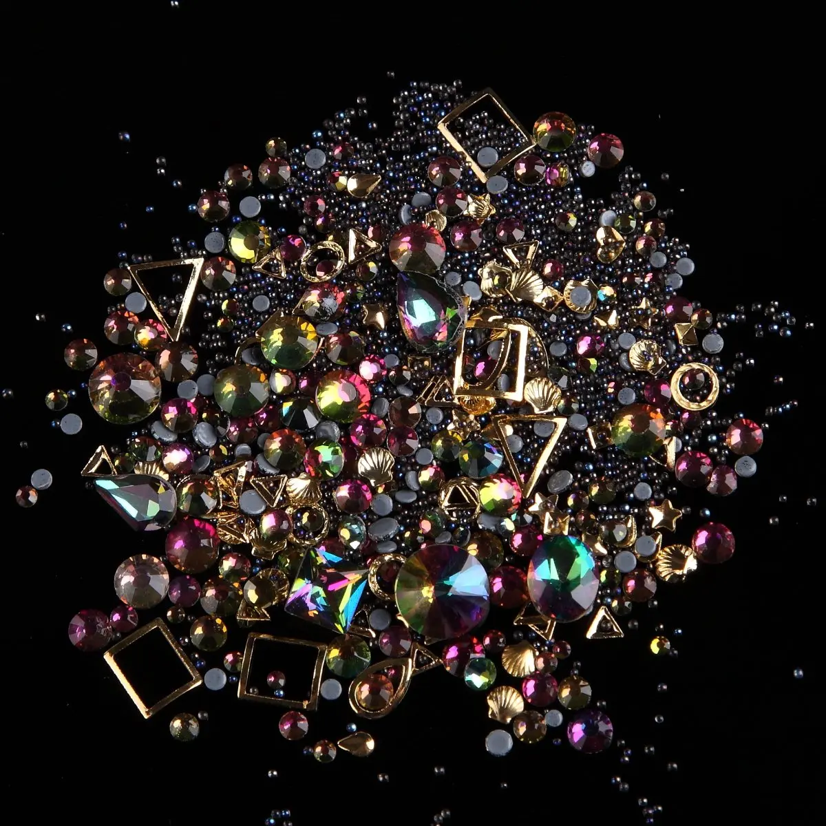 Monja, 12 типов, для дизайна ногтей, плоская задняя сторона, AB Стразы, кристаллы, драгоценные камни, амулеты, металлические шпильки, смешанные кристаллы, сделай сам, 3D украшения, аксессуары - Цвет: multiR