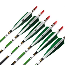 6/12/24pcs 85cm Spine 500 Carbon Arrows with 2 Green 1 White Turkey Feather Stickers for Hunting Shooting Archery