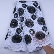 Черно-белая африканская кружевная ткань с камнями для вечерние платья высокое качество гипюр французское кружево с бисером для свадьбы 1564B