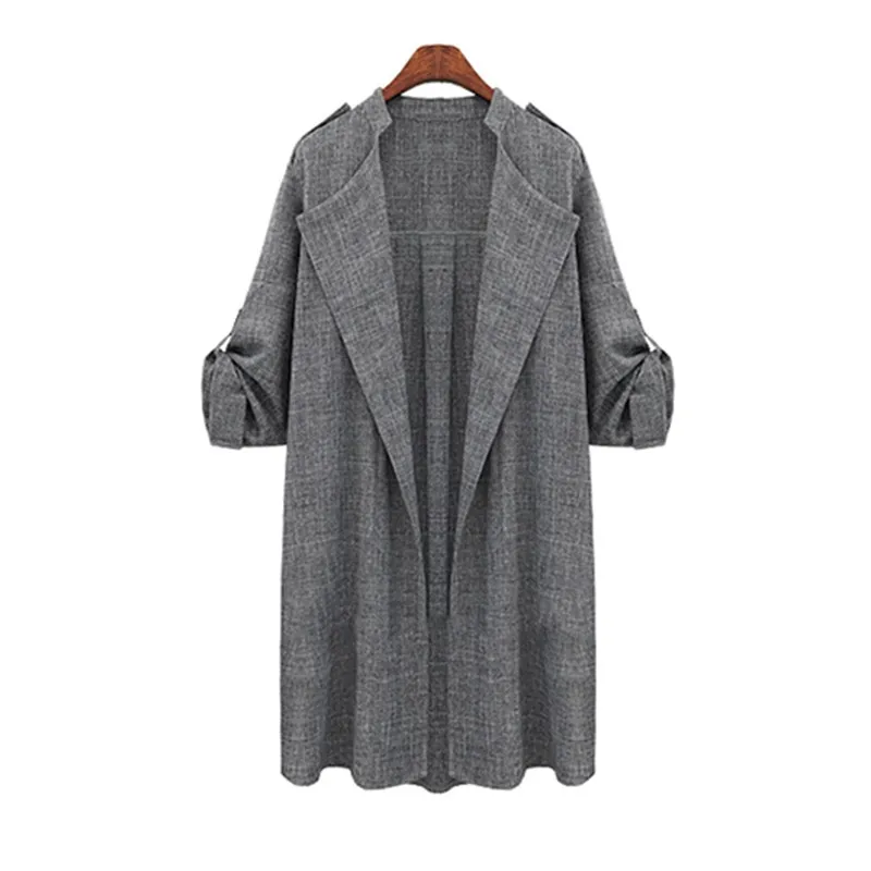 

Large Size Stylish Spring Autumn Long Section Cardigan Lapel Casual Loose Windbreaker Cape Coat Solid Linen Women Cardigan