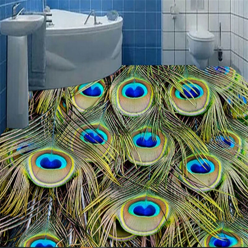 

beibehang 3D custom custom flooring three - dimensional outdoor high - definition peacock feathers waterproof non - slip floor