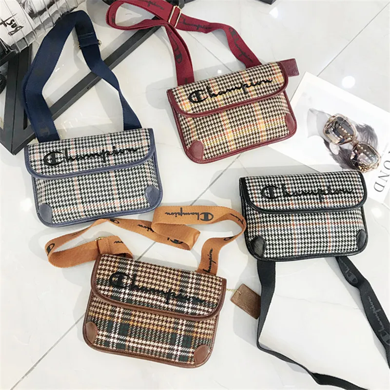 

2019 New Autumn and Winter Wide Strap Shoulder Messenger Bags High Quality Embroidery Lattice Women Purse and Handbag Sac A Main