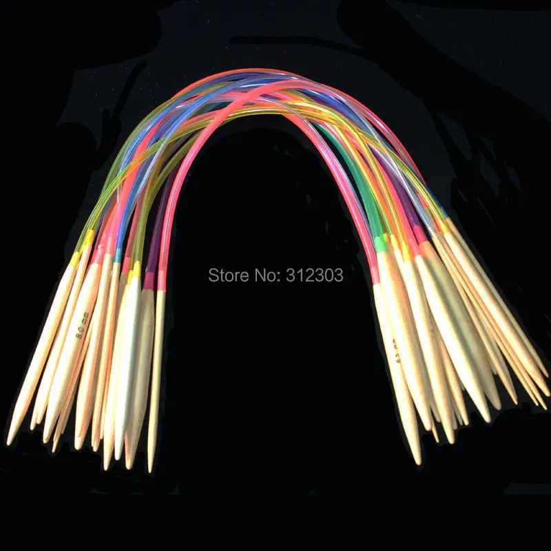

[2.0-10MM] 18Pcs 16" 40cm Multicolor Plastic Tube Circular Bleached Bamboo Knitting Needles Crochet Craft Yarn Tools Set