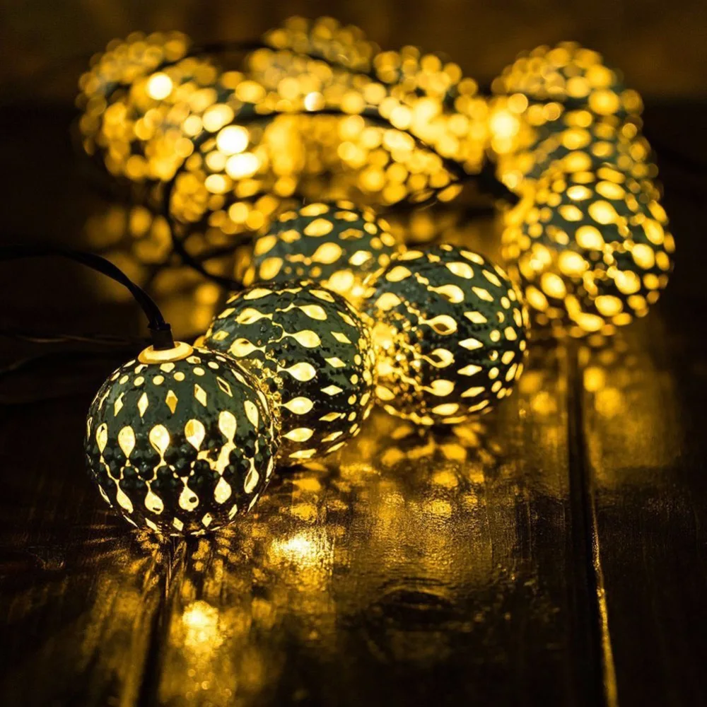 Solar Globe String Lights, Moroccan Ball String Lights, 12ft 10 LED
