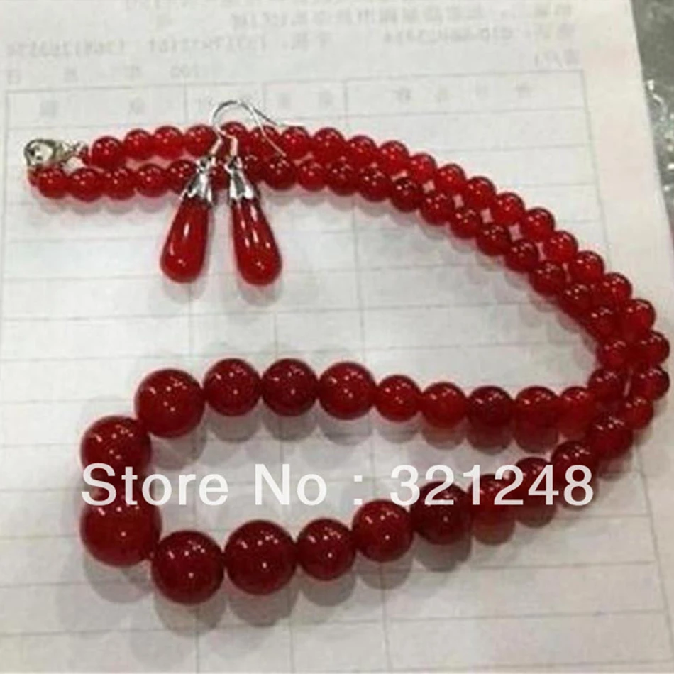 

Excellent 6-14mm charms red chalcedony jades natural hot sale stone necklace 18inch & Earring for women elegant jewelry GE1152