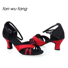 Вентилятор wu fang Новое поступление года сатиновый бальный танцующие латинские туфли для танцев обувь Для женщин женские на каблуке 5 см, 505