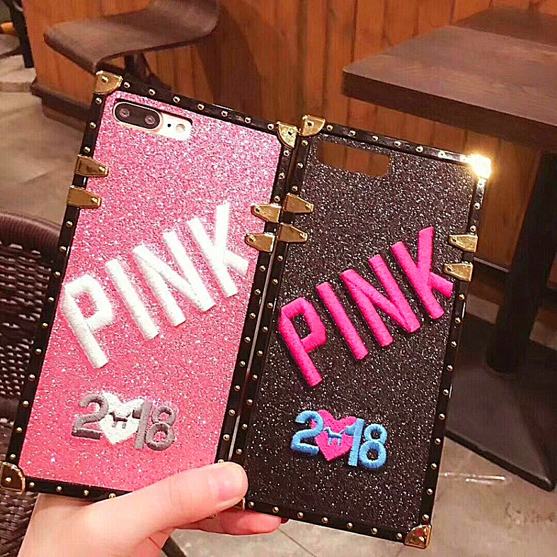 6 case Luxury 3D Pink Love Heart embroidery 7 Case For iphone 6 6S 7 8 Plus X 10 Coque Fundas 2018