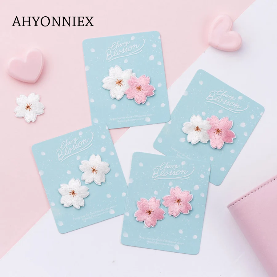 

AHYONNIEX White Cherry Blossom Flower Embroidery Patches for Girls Bag Jeans Iron On Patches for Clothes Small Glue Sticker