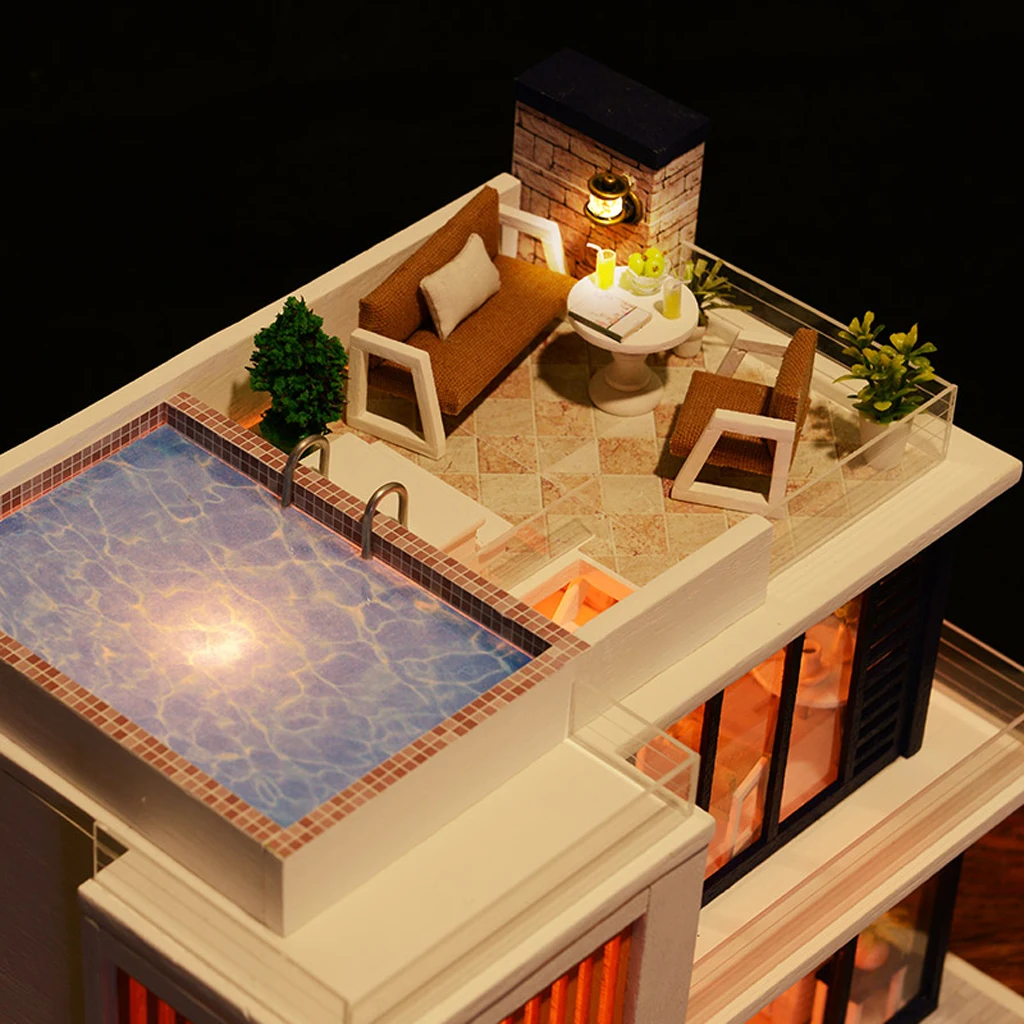 DIY Handcraft Miniature Project Kit Wooden Dolls House Furniture Accessories Kit with LED Lights - Florence Building Themed