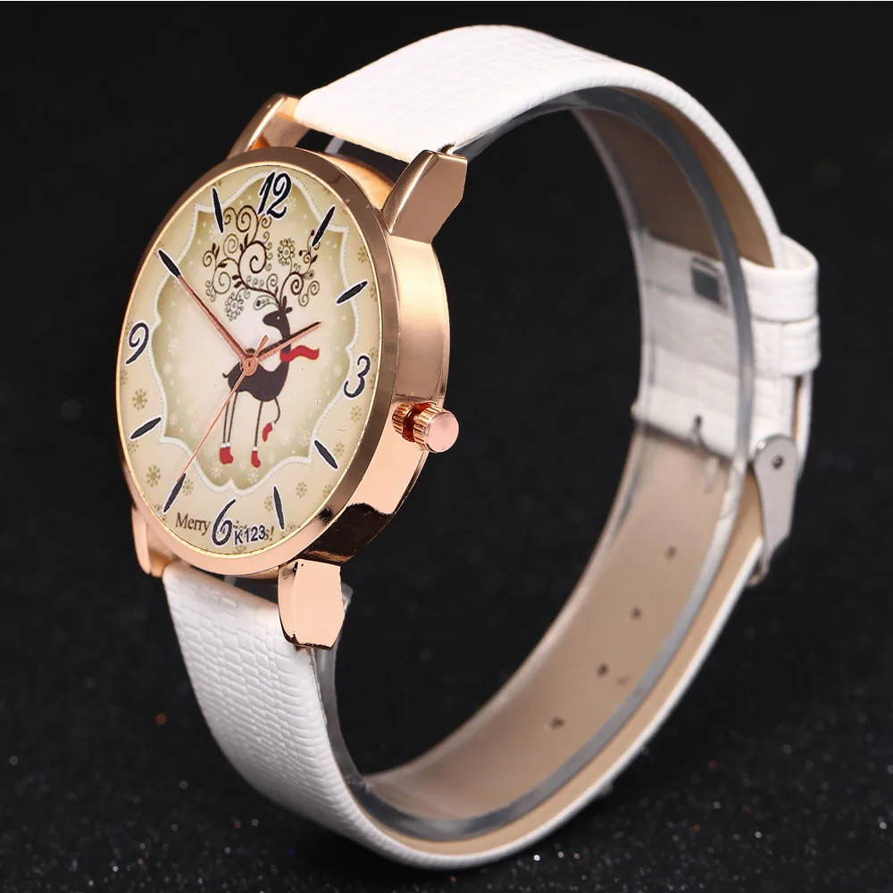 Дешевые женские часы с рождественским узором для пожилых людей с кожаным ремешком, аналоговые кварцевые наручные часы Vogue reloj mujer, подарочные часы Relogio& Ff