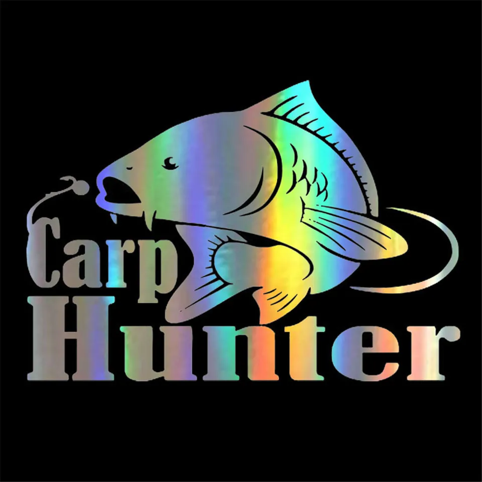 14.3cm10cm Carp Hunter Vinyl Car Styling Fishing Window Decal Sticker BlackSilverlaser 1510CM (4)