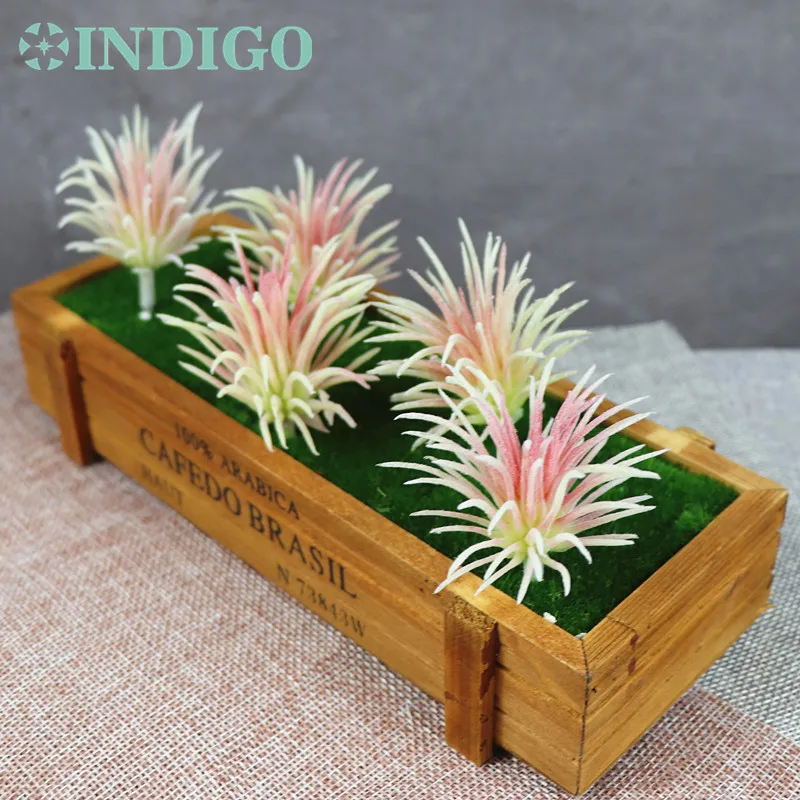 

INDIGO (5 Plants+1Tray /set ) Bonsai Pink Flowers Artificial Succulent Plant Plastic Flower Table DecorationFree Shipping