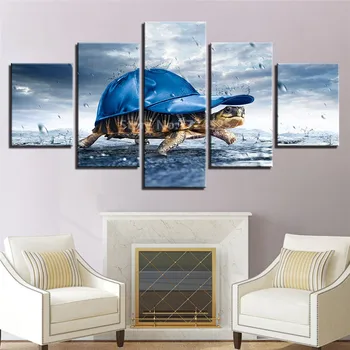 

HD Printed Painting On Canvas Poster Artwork 5 Pcs Animal With Hat Modern Home Wall Art Decor For Living Room Pictures Unframed