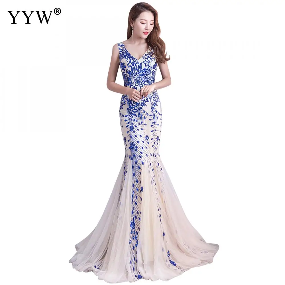Элегантное женское роскошное длинное вечернее платье с блестками, вечерние платья для официальных клубов, традиционное китайское платье-Русалка с вышивкой