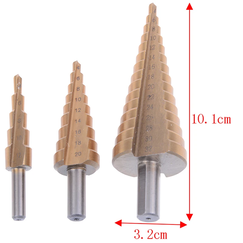 

4-12mm HSS Spiral Grooved Center Drill Bit Pagoda Shape Hole Cutter Carbide Titanium Step Cone Drill Bit Set 1PCS