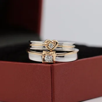 

LASAMERO 0.121CT Round Cut Certified Genuine 18k Two tone gold Natural Diamond Ring Couple Rings Engagement Wedding Ring