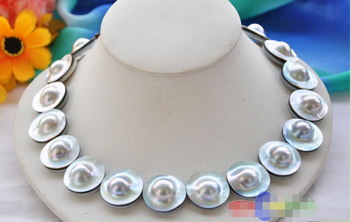 

FREE SHIPPING>@@> p3274 PERFECT AAA++ 18" 22mm GRAY ROUND SOUTH SEA MABE PEARL NECKLACE^^^@^Noble style Natural Fine jewe &