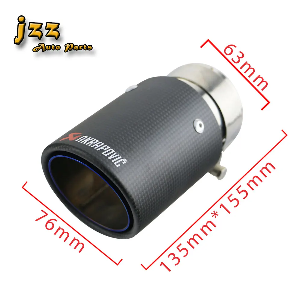 

Jzz universal 2.5'' in 3'' out carbon fiber akrapovic exhaust tip stainless steel tailpipe car muffler pipe