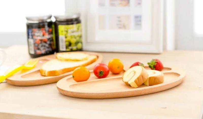 Бук овальной формы трехсторонняя деревянный лоток для фруктов solid кухонный инвентарь древесины завтрак закуска лоток