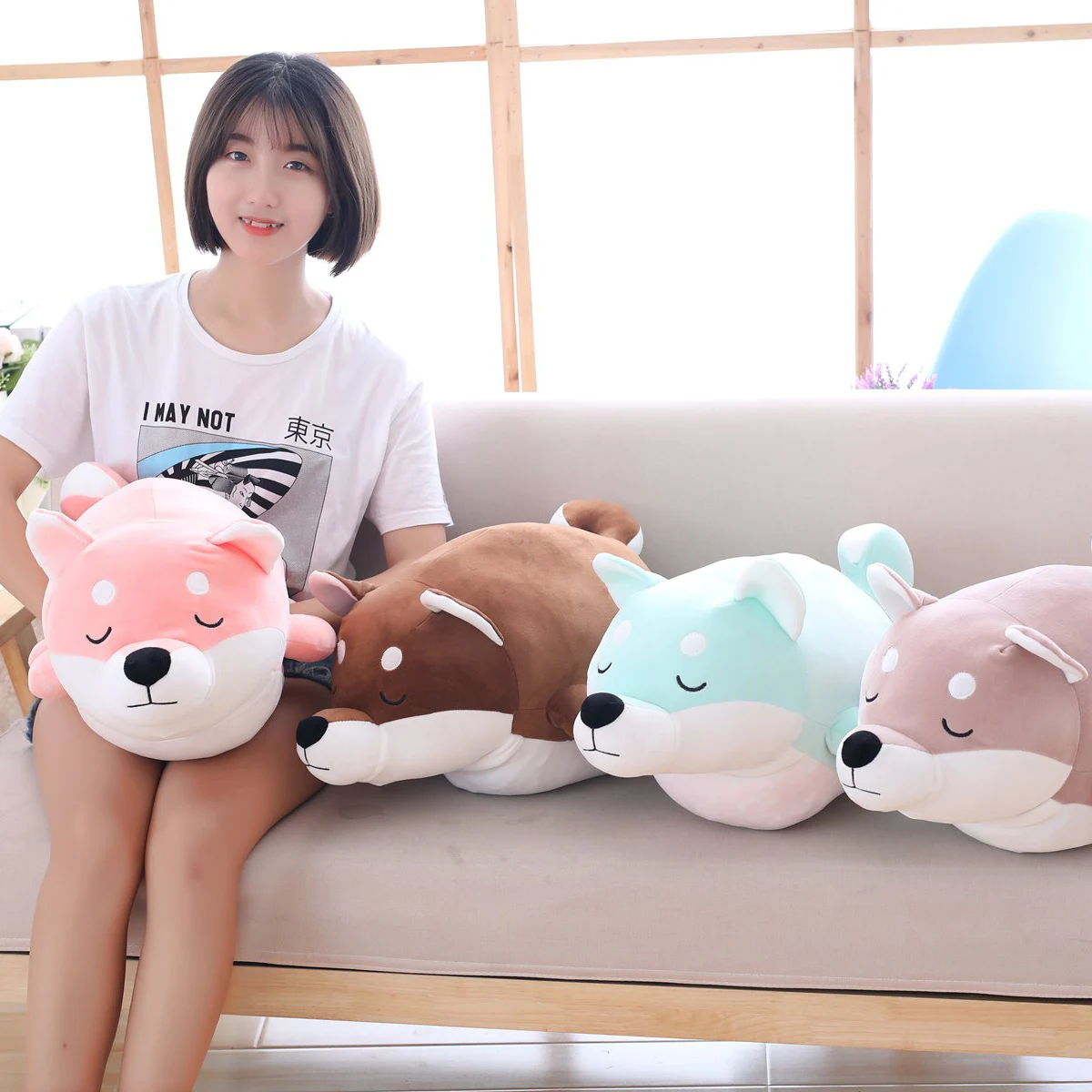 

Squishy Akita Doggy Stuffed Toy Plush Soft Dog Doll Pink/Brown/Blue/Red Kids Comforting Plushie Gift 23/33/50/60cm