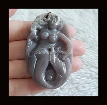Purple Agate Carved Mermaid Pendant Bead,57x34x8mm,27.1g