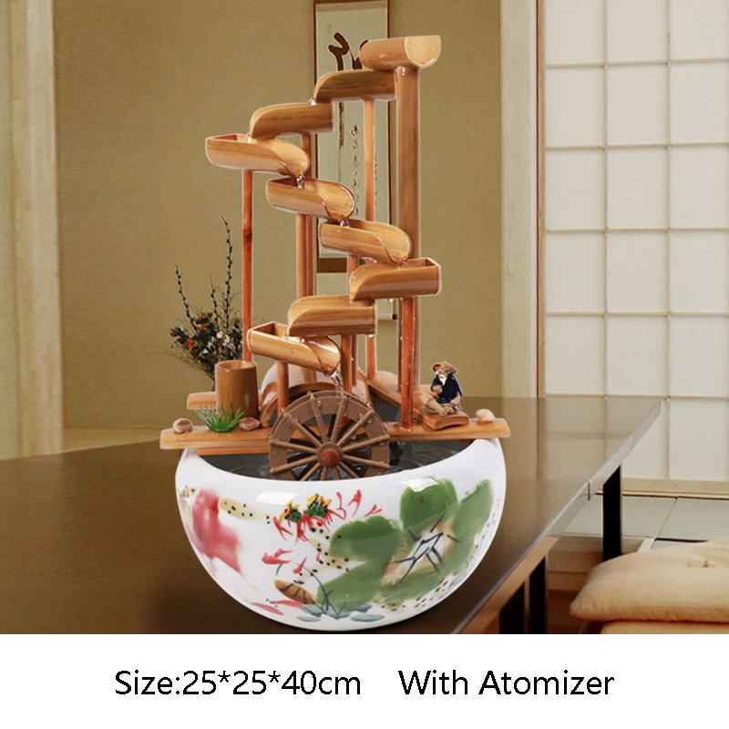 110/220 V скульптура ручной работы из бамбука Керамика воды фонтан-испаритель сад Feng(Лея фенг) колесо шуй декоративные украшения для подарка на день рождения - Цвет: C