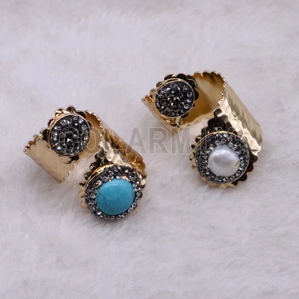 

5Pcs natural pearl and blue stone rings double stone wholesale jewelry adjustable fashion Party Gem jewelry rings 3630