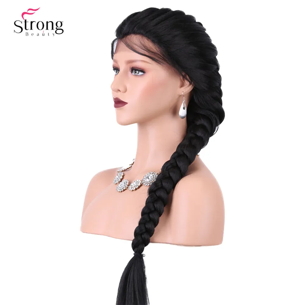 StrongBeauty французский косичка прически на кружеве парики для женщин синтетический кружевной парик черный с детскими волосами