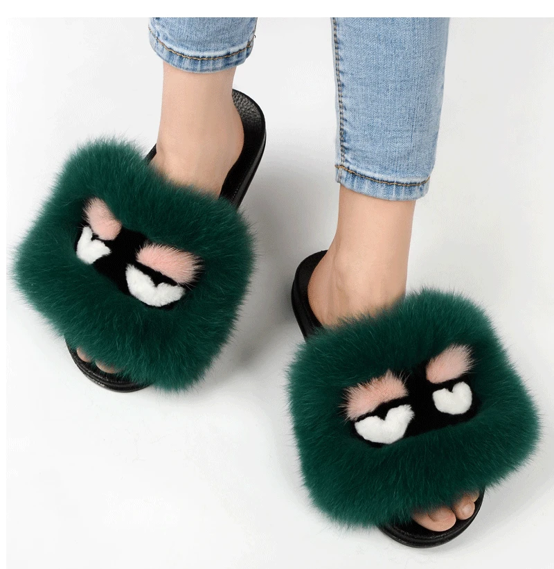 

Best Seller Woman Slipper Hot New Shoes Fox Fur Colorful Woman Shoes Woman Slides Woman Flats Summer Beach Outdoor Zapatos Mujer