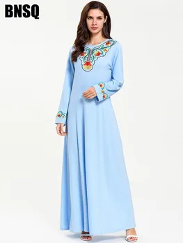

Elegant Abaya Embroidery Maxi Dress Muslim Kimono Long Robe Gowns Vintage Ramadan Middle East Arab Eid Islamic Prayer