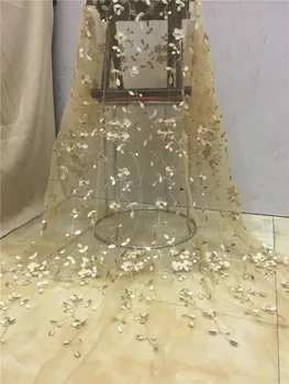 

2019 African Lace Fabrics French High Quality Bridal Beaded Nigerian Lace Tulle Mesh Lace Fabric For Wedding Dress yellow Green