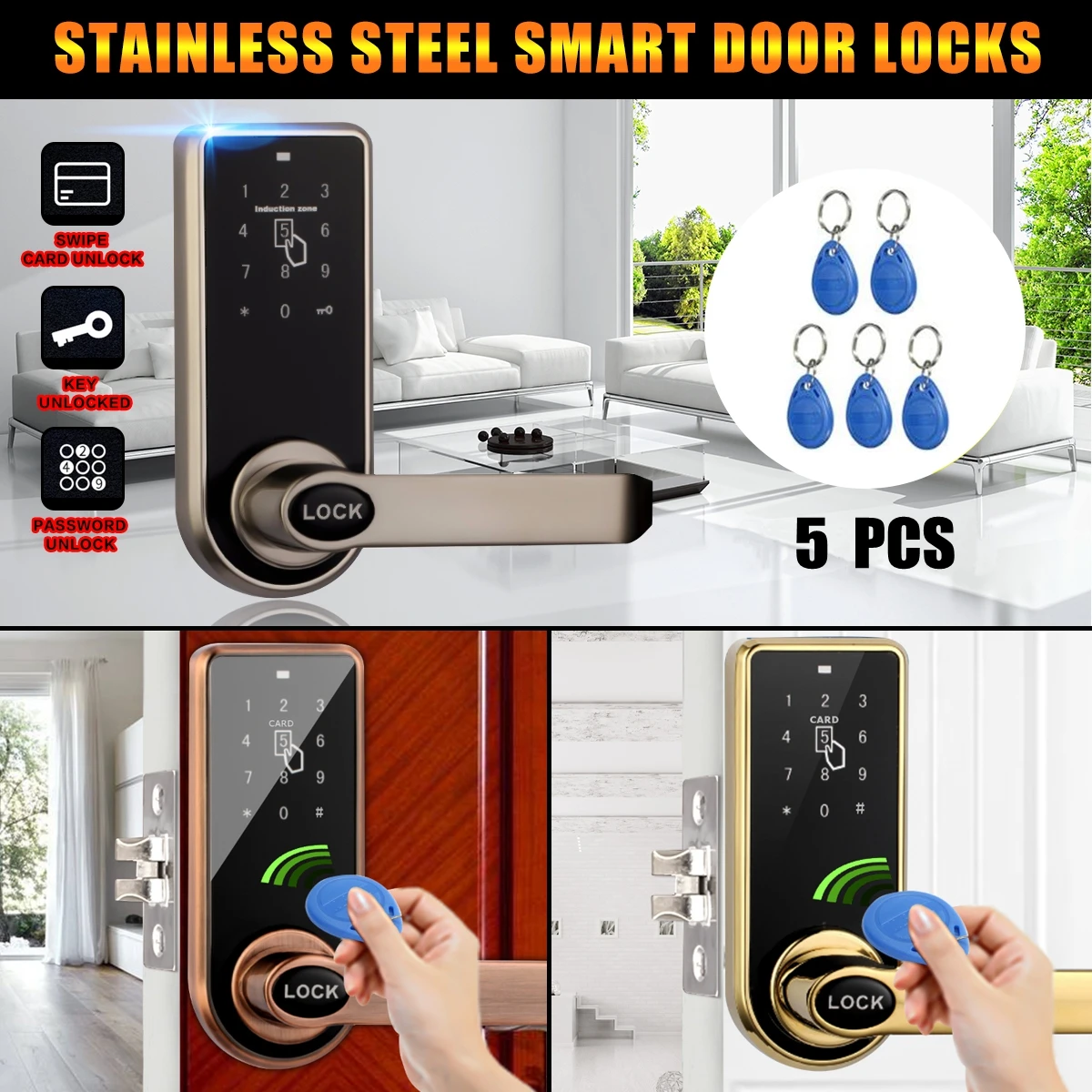 

Safurance Smart Code Door Lock Keypad Card Intelligent Digital Keyless I-way Home Security Access Control Electric Lock
