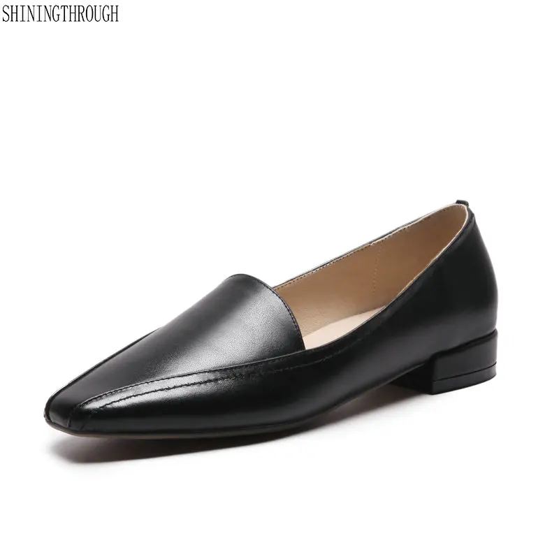 

2018 New Fashion Women Genuine Leather Shoes Square Toe low Heels Luxury Shoes Woman Wedding Party Pumps Big Size 41 42 43